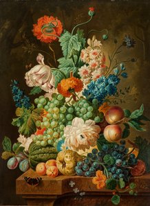 Hedelmiä ja kukkia marmoripöydällä, 1794